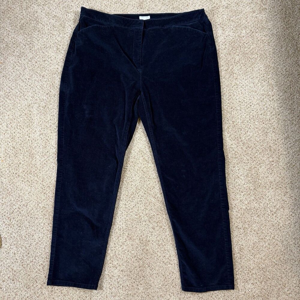 J. Jill Plus Size 18W Navy Velvet Corduroy Stretch Slim Tapered Leg Ankle Pants